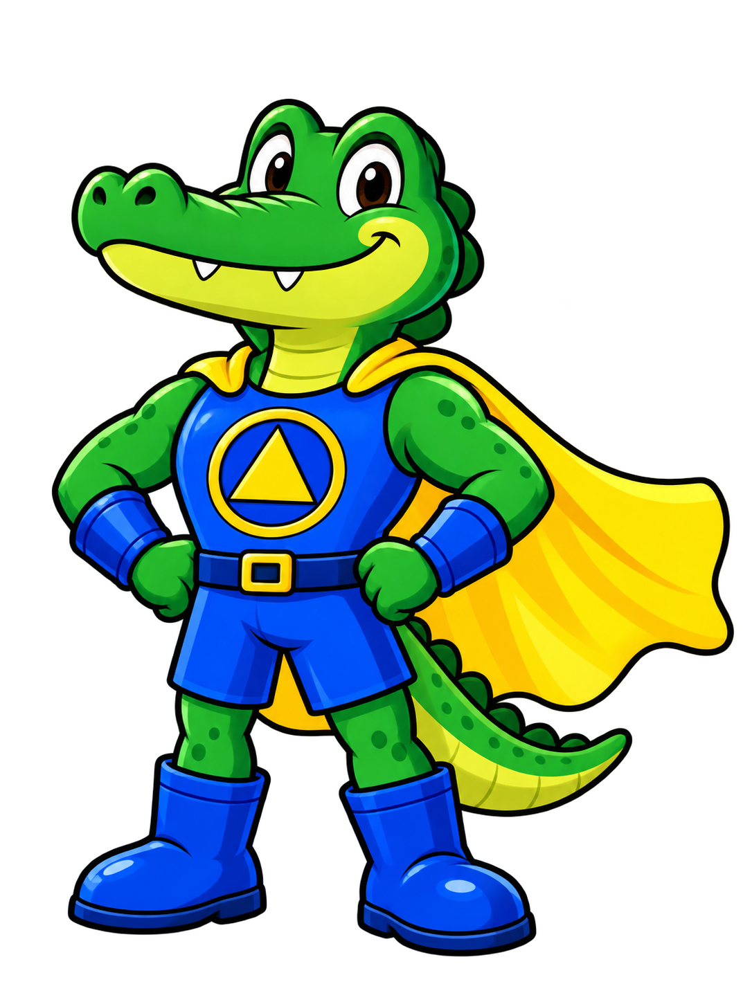 Math Agator superhero standing beside the Math Seas